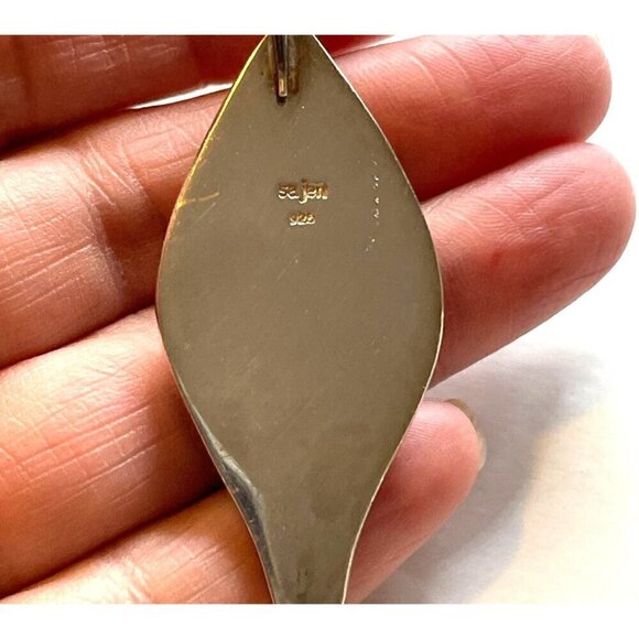 Sajen Sterling Mother Of Pearl Carved Flower Garnet Pendant Necklace 12.22 Grams - Picture 4 of 7